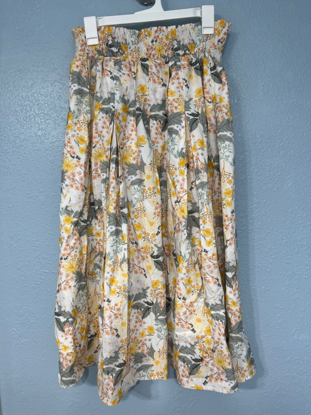 Buru artisan floral smocked coordinating midi skirt -Large yellow, sage, cream